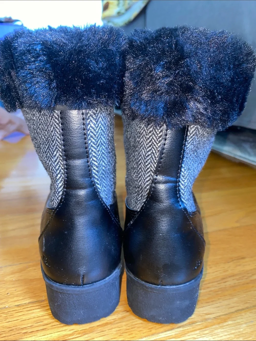 JBU Black Faux-Fur Winter & Rain Boots